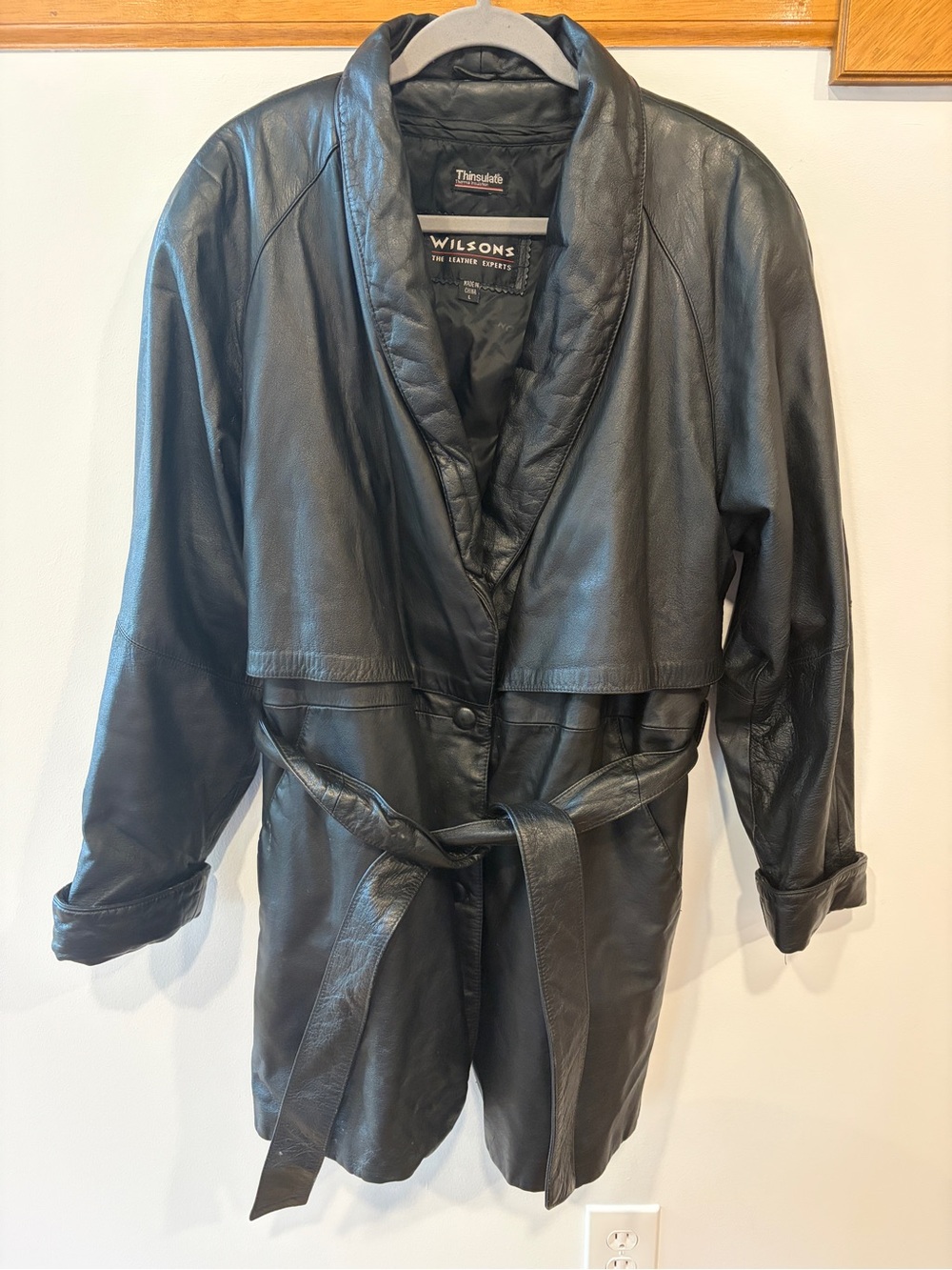 Wilson’s 100% Leather Belted Black Trench Coat - Women’s Large